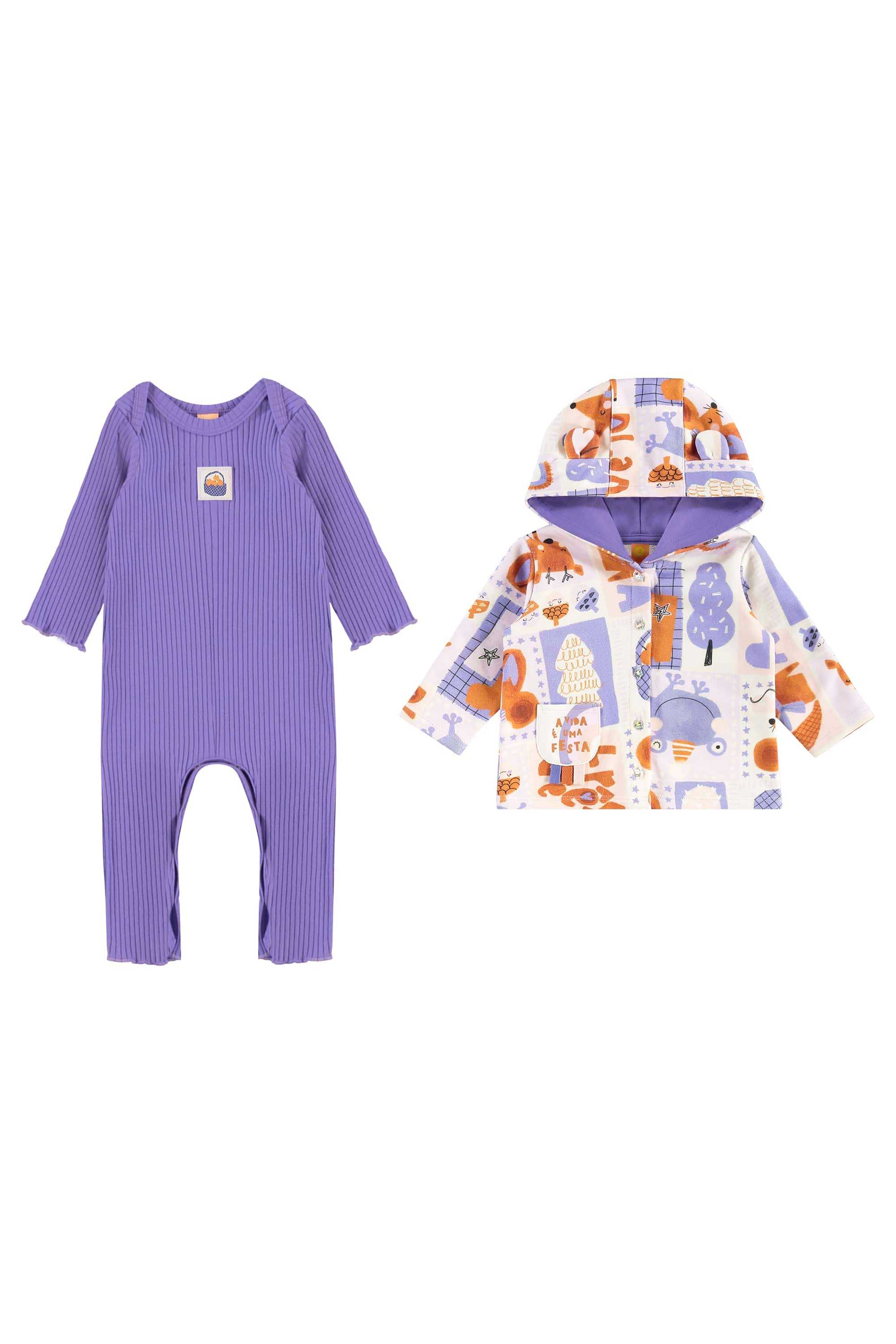 Conjunto Bebê Menina com Jaqueta e Macacão Jardim Secreto (Off White) Três e Já - Imagem 2